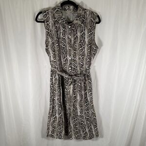 Laura Bianchi Linen Dress Women's Small Snake Print Sleeveless Button Up Belted